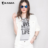 KAMA 卡玛 夏季新款女装 时尚褶皱纯色休闲长袖衬衫 7215852