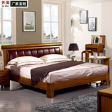 中式现代实木床 真皮1.8米卧室双人床 婚床胡桃木汽动地热床