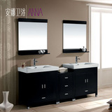 美式落地浴室柜组合欧式仿古镜柜侧柜卫浴柜实木橡木卫生间洗手台