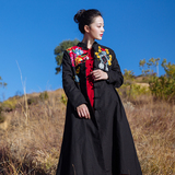2016新款民族风女装春秋装中式刺绣拼接中长款中国风风衣外套