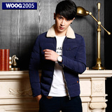 WOOG2005男士棉衣外套2015冬季加厚蓝色青年潮棉袄修身翻领棉服男