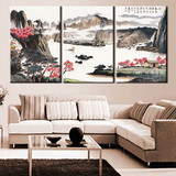 客厅沙发现代背景时尚三联墙画风景山水挂画中式无框画壁画装饰画