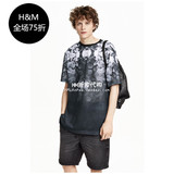 HM H&M专柜正品代购男装印花网布宽松短袖休闲T恤上衣0379762001