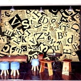 休闲会所墙纸壁画大型创意时尚英文字母餐厅背景墙壁纸3D立体简约