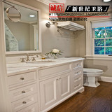 欧式仿古浴室柜洗手盆实木橡木大理石台面陶瓷盆落地式卫浴柜组合