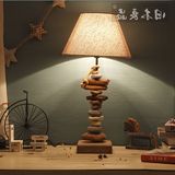 美式乡村床头台灯卧室创意树脂石头布艺灯罩个性书房客厅装饰台灯