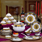 景德镇高档釉中彩骨瓷餐具套装 碗盘56头中式碗碟厨房家用陶瓷器