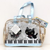 上海现货 日本直送 靴下猫 黑白钢琴键 卡通 游泳包 沙滩包 蓝色