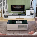 现代简约时尚可伸缩烤漆客厅电视柜茶几组合套装黑色白色电视机柜