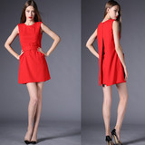 欧美高端大牌女装 无袖背心连衣裙 短款洋装小礼服 欧洲站红色裙