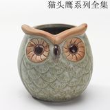 zakka陶瓷猫头鹰创意礼物可爱装饰工艺品欧式复古花盆摆件非树脂