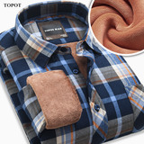 TOPOT 2015冬季男士保暖长袖衬衫 时尚商务休闲加绒加厚格子衬衣