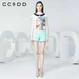 CCDD2016夏装新款专柜正品女时尚人物印花衬衫 通勤复古修身上衣
