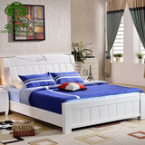 全实木床白色 橡胶木中式储物高箱简易床 1.5 1.8米双人流行婚床