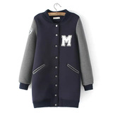 外贸原单韩国冬季新款中长款M字母贴布棒球服呢子外套 女