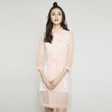 MISSY SKINS粉色透明欧根纱仙女可爱风衣外套原创设计女2016新款