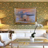 正品纯手绘临摹世界名画莫奈油画日出印象风景装饰画客厅沙发背景