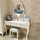 欧式梳妆台卧室家具化妆桌带镜子和妆凳法式实木雕花珍珠白玫瑰金