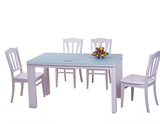 现代简约餐桌椅组合  白亮光 钢化玻璃 智能电磁炉餐桌 客厅家具