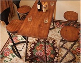 创意吧台椅靠背休闲椅子实木铁艺酒吧桌椅组合美式复古高脚椅圆凳