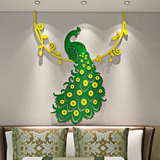 唯美孔雀3d立体墙贴画水晶亚克力餐厅客厅卧室沙发家居装饰墙壁