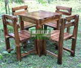 实木户外桌椅 松木方桌 木制方凳子板凳 碳化火烧木户外桌椅