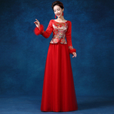 新娘礼服2015秋冬季新款中式红色敬酒服修身旗袍长袖结婚礼服长款