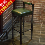 美式复古休闲咖啡厅吧凳酒吧椅皮垫铁艺吧台高脚椅餐厅椅子前台椅