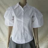 韩版女装新款2015大蝴蝶结灯笼泡泡袖夏装 女短袖衬衫白色开衫