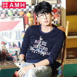 AMH男装韩版2016春装新款青年修身套头字母贴布男长袖T恤NS5082瑃