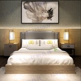 新中式家具 现代中式实木布艺双人床样板房 别墅卧室定制工厂直销