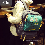 韩版学院风休闲帆布纯色双肩包 两用手提背包中学生书包时尚女包