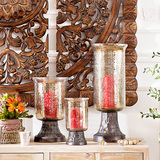 奇居良品 印度进口家居装饰摆件 米歇尔茶色玻璃罩蜡烛台