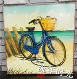 美式乡村木制配铁艺复古做旧自行车装饰挂画个性墙饰壁画