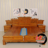 中式全实木床榆木床1.8米双人床雕花储物床床头柜大床南榆木家具