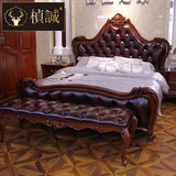 欧式床 双人床1.8米美式实木床卧室家具真皮奢华婚床 简欧实木床