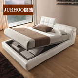 气动高箱真皮床简约现代小户型皮艺床软床双人床1.8米储物床送货