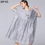 dfvc2016夏季新款女装文艺简约中长款廓形亚麻裙宽松棉麻连衣裙