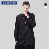 Lilbetter长袖衬衫男 韩版修身纯色黑衬衣秋天新品长款男士寸衫潮