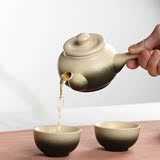 日式粗陶古陶侧把壶 底炉 蜡烛煮茶壶 一壶二杯两杯 陶瓷功夫茶具