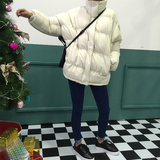 新款冬季韩版宽松显瘦女装棉衣皱褶短款立领加厚夹棉拉链棉服外套