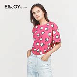 Etam/艾格 E＆joy2016夏新品圆领纯色印花短袖T恤女16082811602