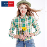 BRIOSO2016春装新品衬衫女 韩版修身保暖全棉格子衬衣 衬衫女长袖