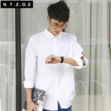 NTZOZ原创男装 徽章设计潮男简约英伦长袖衬衫韩版春新款衬衣