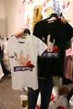 韩国东大门代购Basquiat 左/右色女士圆领印花修身T恤均码
