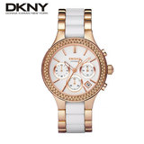 代购DKNY手表唐可娜儿女表镶钻圆盘陶瓷三眼石英女士手表NY8183