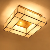 新中式现代温馨复古黑/古铜色客厅书房卧室餐厅布艺正方形吸顶灯