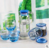 弓箭乐美雅凝彩水具冰蓝玻璃杯水具玻璃杯套装7件套玻璃储物罐
