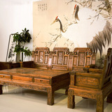 仿古实木沙发组合三人 现代中式 南榆木 豪华象头客厅转角五件套