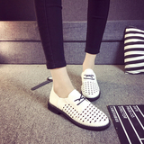 2016夏透气镂空女鞋超软平底皮鞋韩版系带小白鞋学院风黑色单鞋